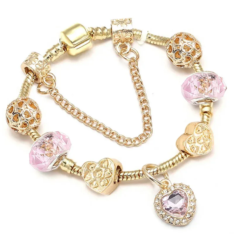 Luxury Crystal Bees Gold Color Charm Bracelet For Girl Murano Glass Beads Fine Bracelet For Women Couple DIY Jewelry Gift