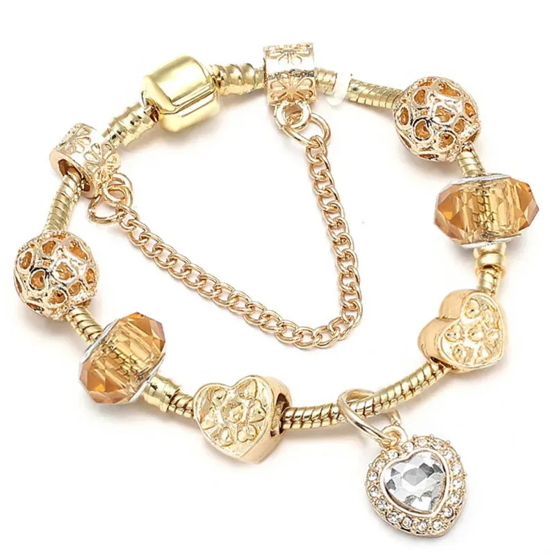 Luxury Crystal Bees Gold Color Charm Bracelet For Girl Murano Glass Beads Fine Bracelet For Women Couple DIY Jewelry Gift