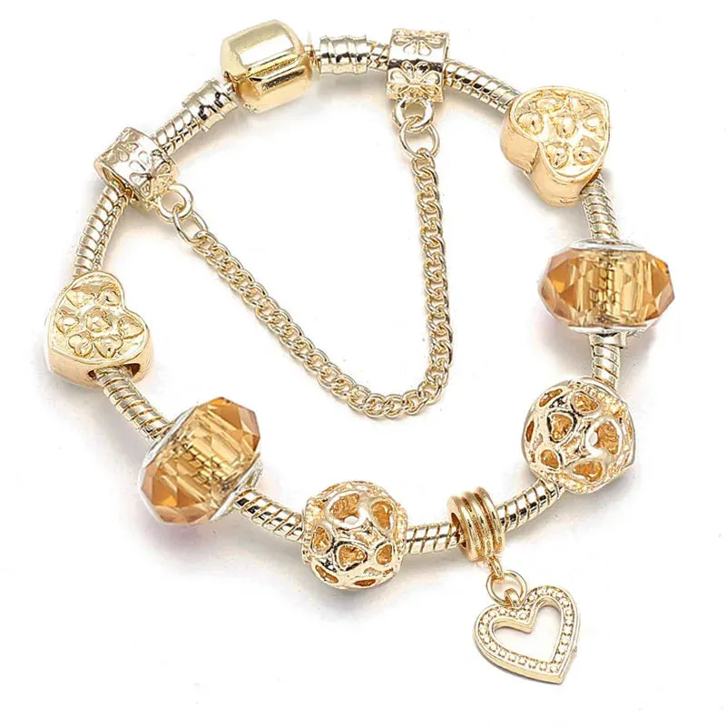 Luxury Crystal Bees Gold Color Charm Bracelet For Girl Murano Glass Beads Fine Bracelet For Women Couple DIY Jewelry Gift