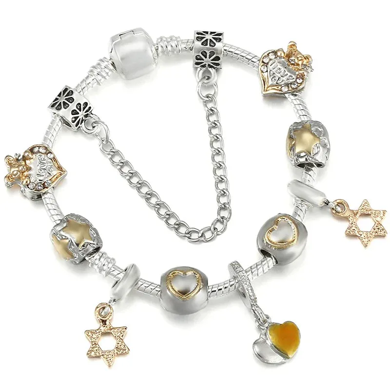 Luxury Crystal Bees Gold Color Charm Bracelet For Girl Murano Glass Beads Fine Bracelet For Women Couple DIY Jewelry Gift