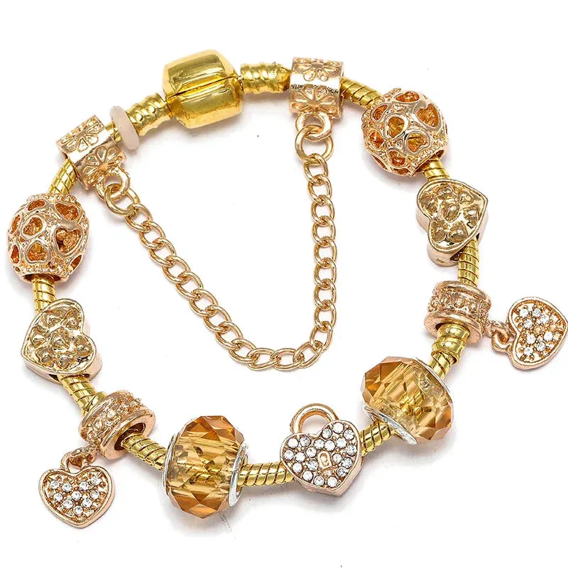 Luxury Crystal Bees Gold Color Charm Bracelet For Girl Murano Glass Beads Fine Bracelet For Women Couple DIY Jewelry Gift
