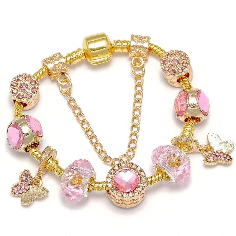 Luxury Crystal Bees Gold Color Charm Bracelet For Girl Murano Glass Beads Fine Bracelet For Women Couple DIY Jewelry Gift
