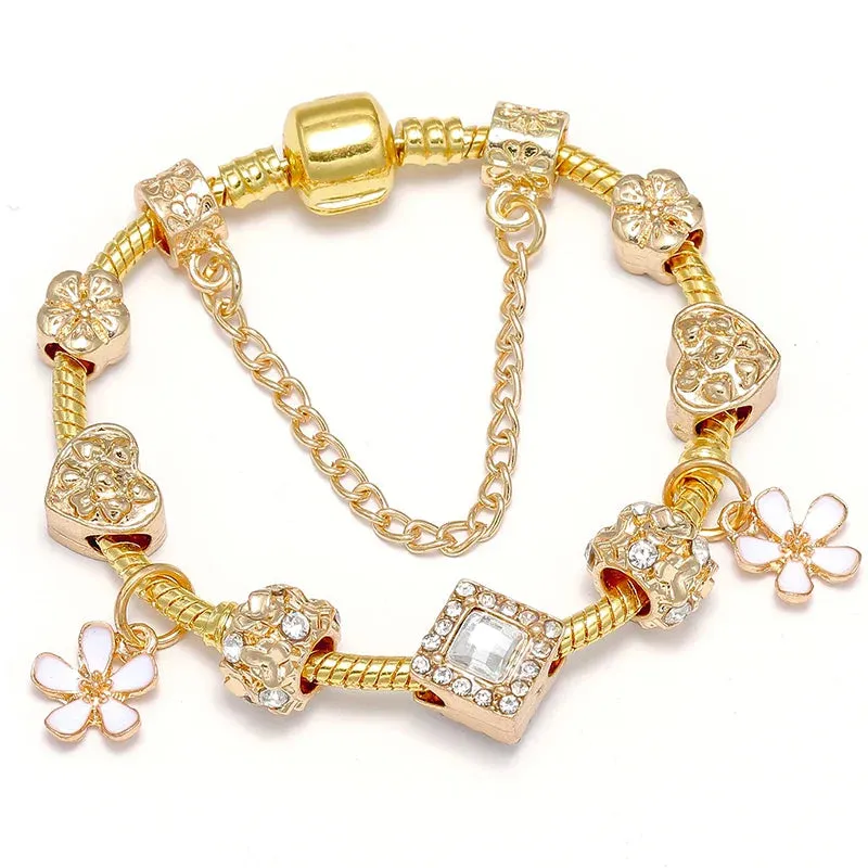 Luxury Crystal Bees Gold Color Charm Bracelet For Girl Murano Glass Beads Fine Bracelet For Women Couple DIY Jewelry Gift