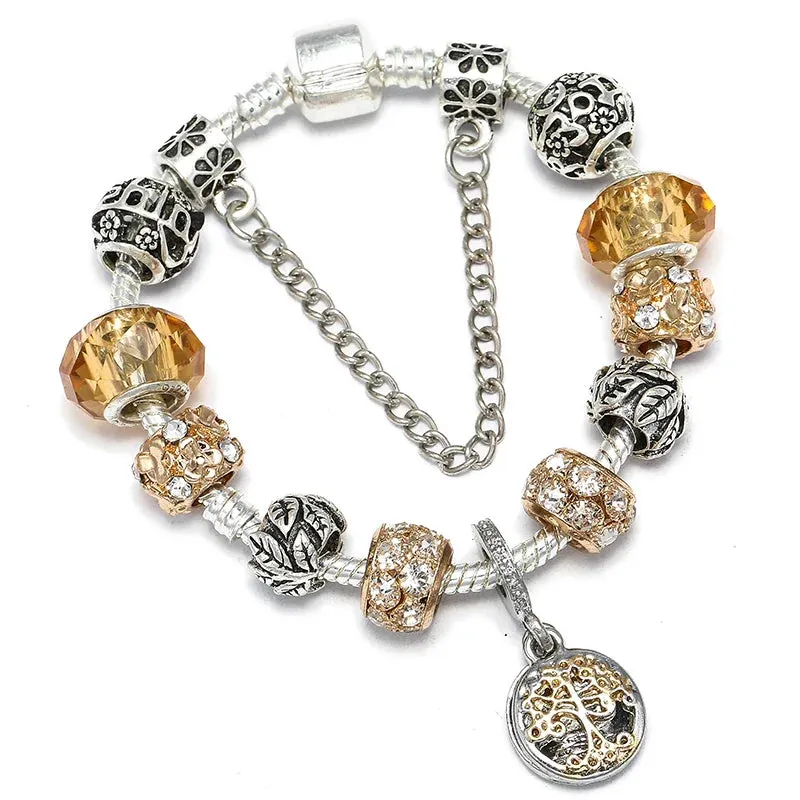 Luxury Crystal Bees Gold Color Charm Bracelet For Girl Murano Glass Beads Fine Bracelet For Women Couple DIY Jewelry Gift