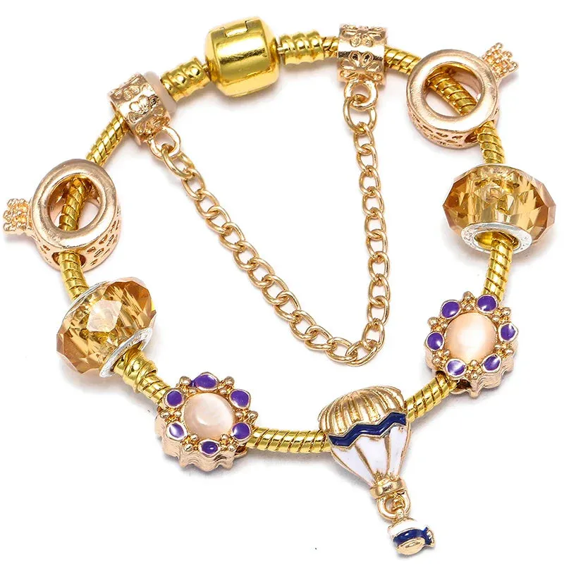Luxury Crystal Bees Gold Color Charm Bracelet For Girl Murano Glass Beads Fine Bracelet For Women Couple DIY Jewelry Gift