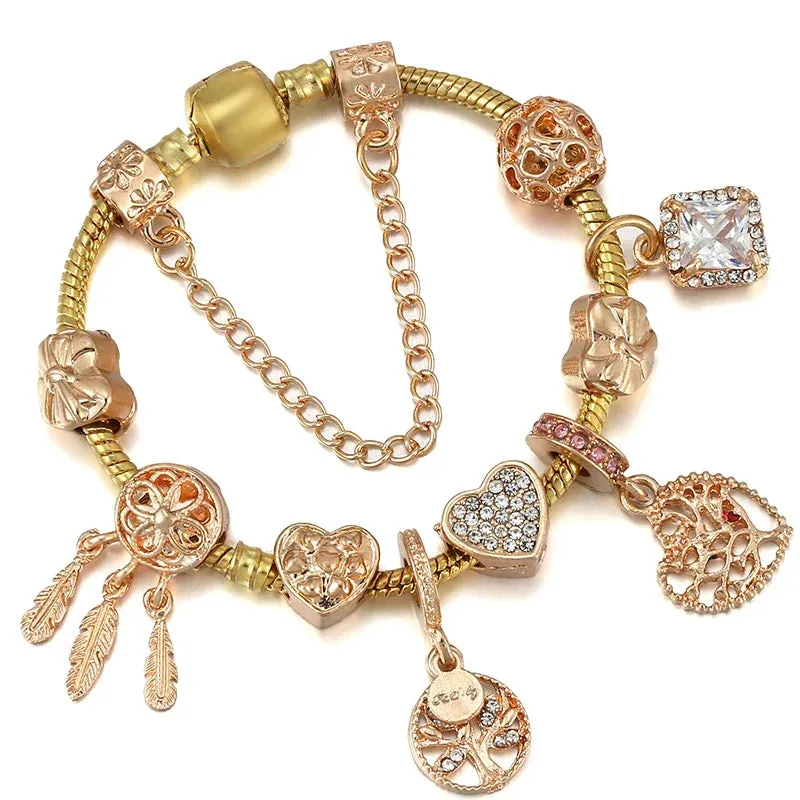 Luxury Crystal Bees Gold Color Charm Bracelet For Girl Murano Glass Beads Fine Bracelet For Women Couple DIY Jewelry Gift