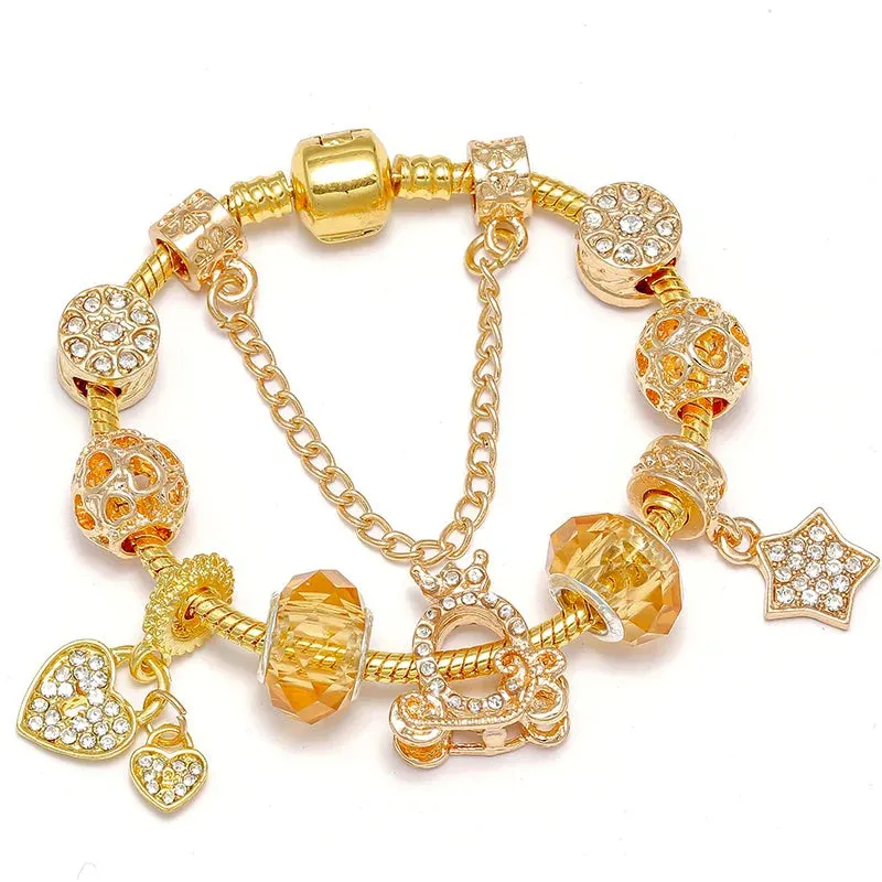 Luxury Crystal Bees Gold Color Charm Bracelet For Girl Murano Glass Beads Fine Bracelet For Women Couple DIY Jewelry Gift