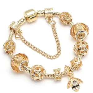 Luxury Crystal Bees Gold Color Charm Bracelet For Girl Murano Glass Beads Fine Bracelet For Women Couple DIY Jewelry Gift