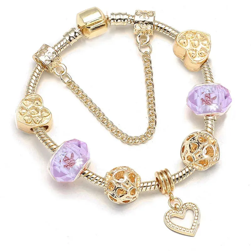 Luxury Crystal Bees Gold Color Charm Bracelet For Girl Murano Glass Beads Fine Bracelet For Women Couple DIY Jewelry Gift