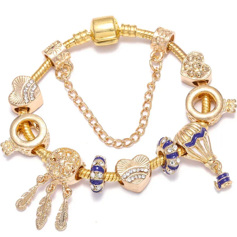 Luxury Crystal Bees Gold Color Charm Bracelet For Girl Murano Glass Beads Fine Bracelet For Women Couple DIY Jewelry Gift