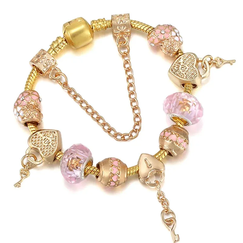 Luxury Crystal Bees Gold Color Charm Bracelet For Girl Murano Glass Beads Fine Bracelet For Women Couple DIY Jewelry Gift