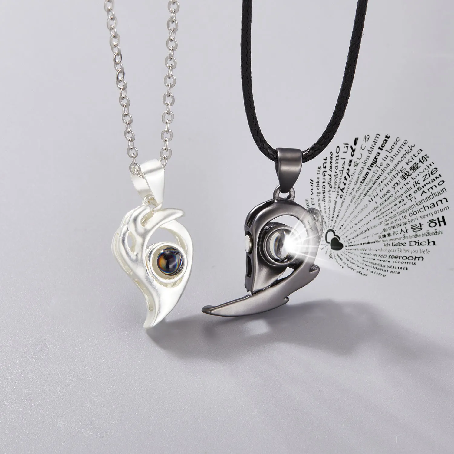 Magnetic Couple Necklaces With Love You Projection