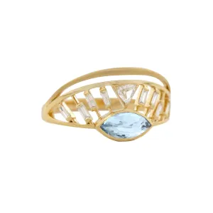 Marquise Aquamarine "Sunrise" Ring with Diamond Details