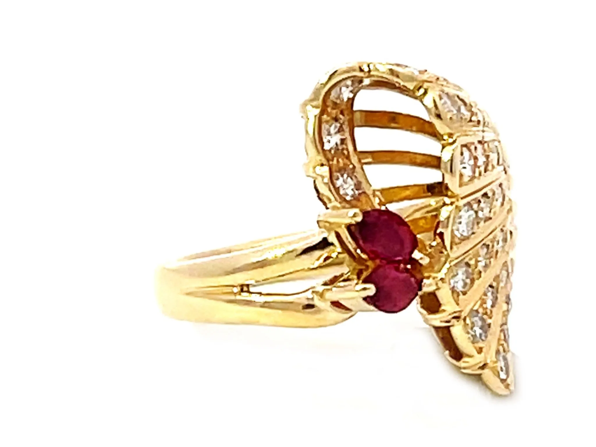 Marquise Red Ruby Diamond Cocktail Ring Solid 18k Yellow Gold