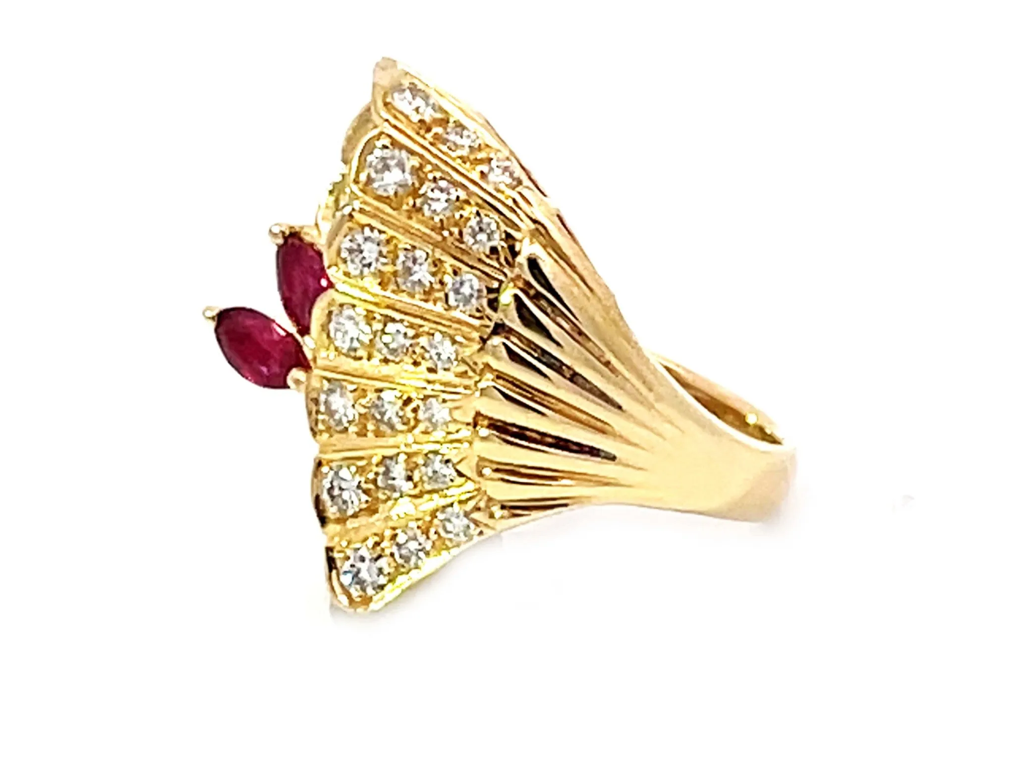 Marquise Red Ruby Diamond Cocktail Ring Solid 18k Yellow Gold