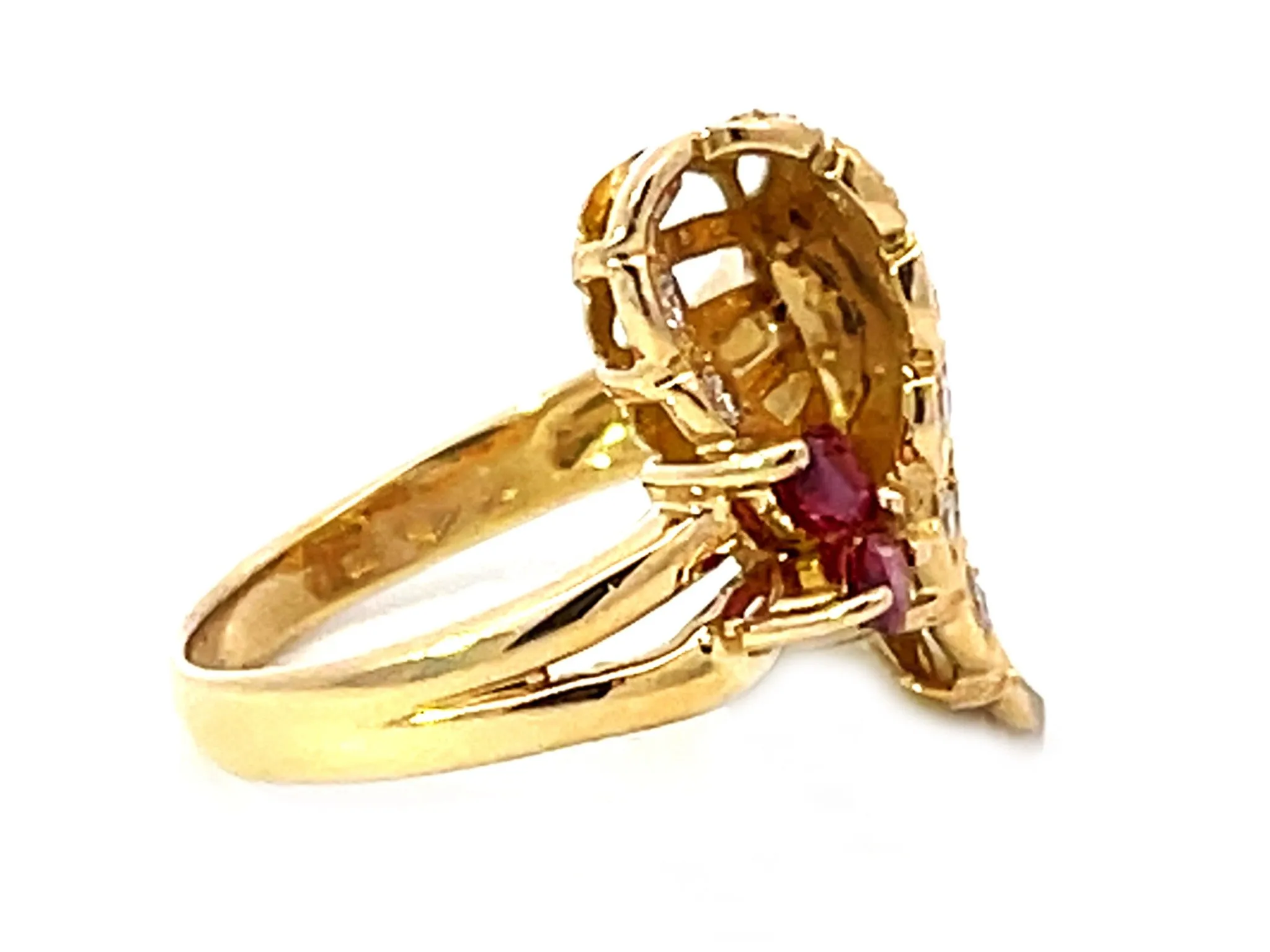 Marquise Red Ruby Diamond Cocktail Ring Solid 18k Yellow Gold