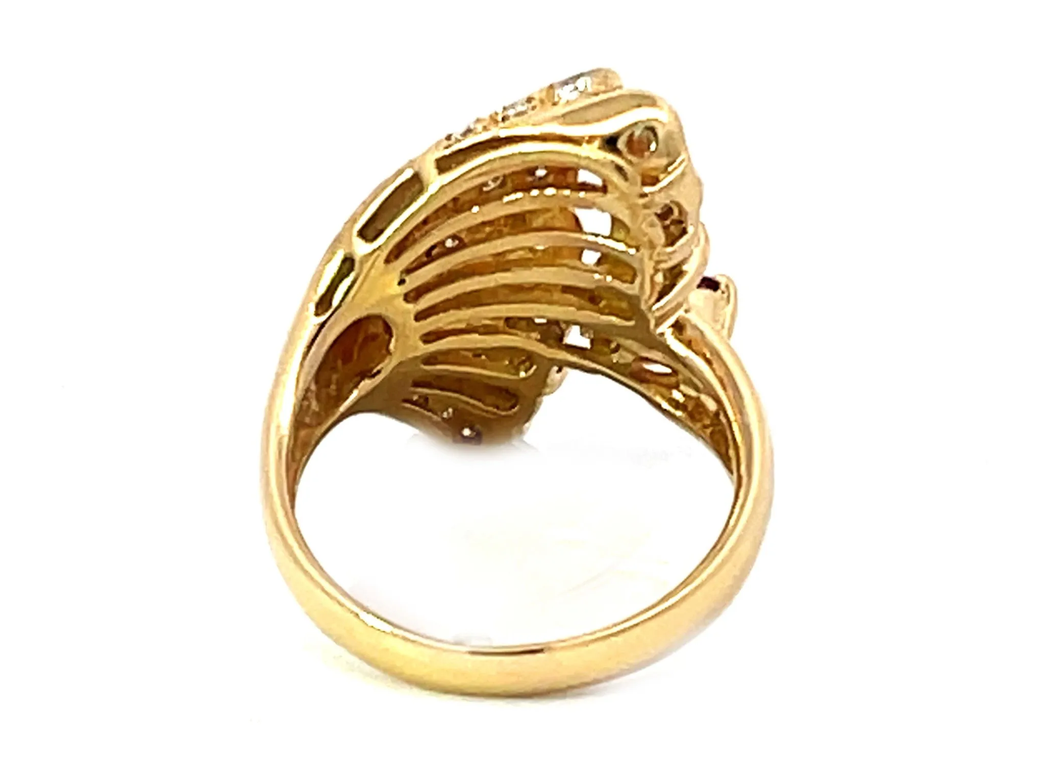 Marquise Red Ruby Diamond Cocktail Ring Solid 18k Yellow Gold