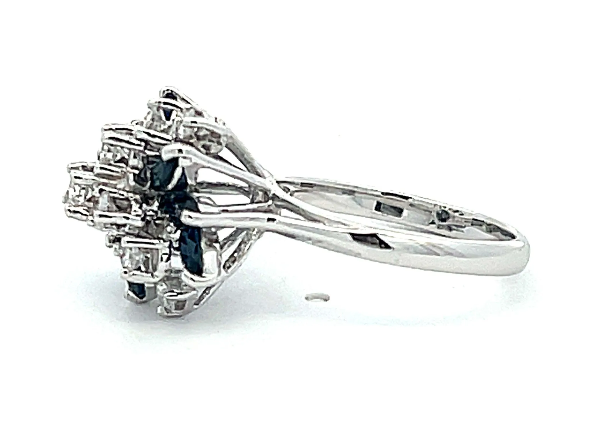 Marquise Sapphire and Diamond Flower Ring in 14k White Gold