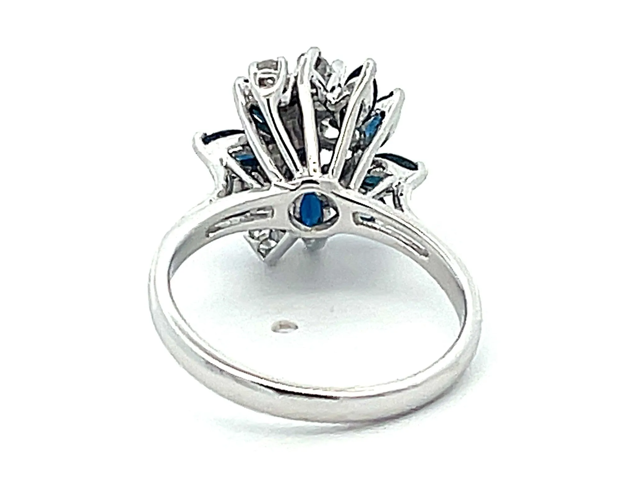 Marquise Sapphire and Diamond Flower Ring in 14k White Gold