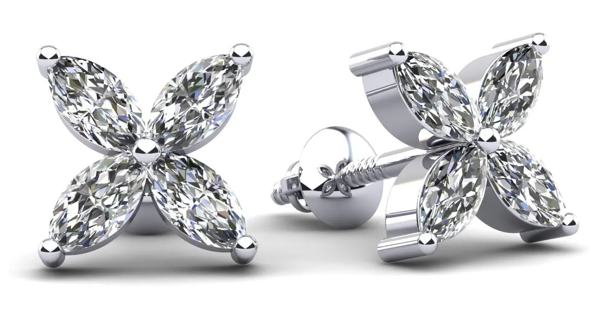 Marquise Shape Diamond Stud Earrings with 0.88 ct.(finished) 4x2mm