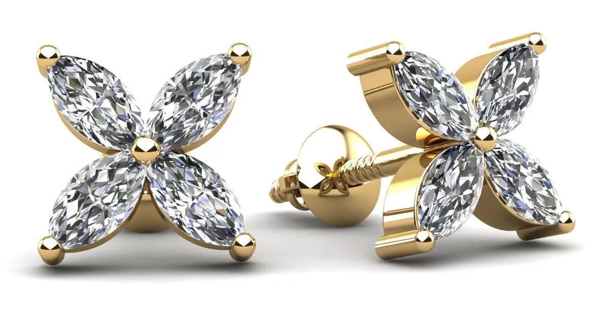 Marquise Shape Diamond Stud Earrings with 0.88 ct.(finished) 4x2mm