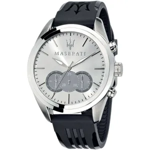 Maserati Traguardo Black Silicone Strap Silver Dial Quartz Watch for Gents - R8871612012