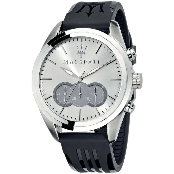 Maserati Traguardo Black Silicone Strap Silver Dial Quartz Watch for Gents - R8871612012
