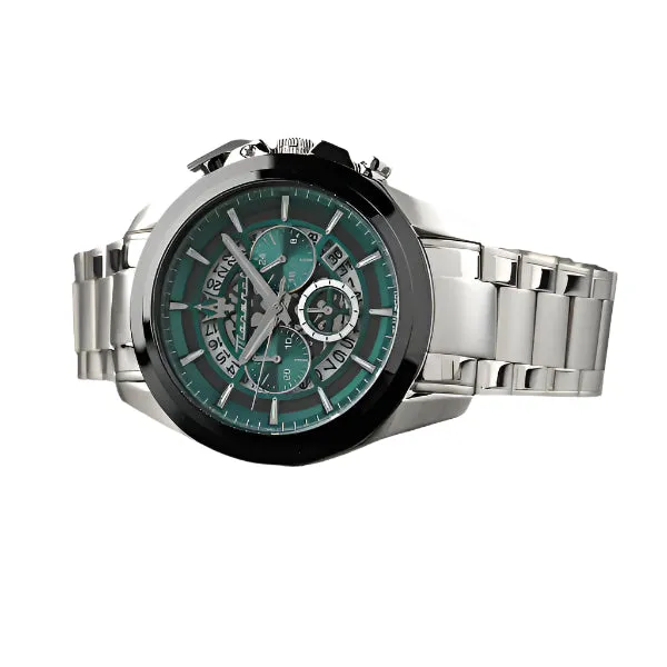 Maserati Traguardo Silver Stainless Steel Green Dial Quartz Watch for Gents - R8873612060