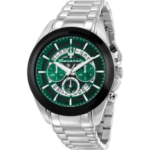 Maserati Traguardo Silver Stainless Steel Green Dial Quartz Watch for Gents - R8873612060