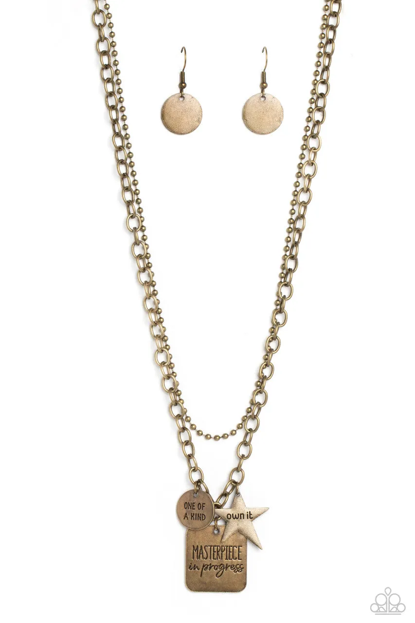 Masterpiece in Progress - Brass -  Inspirational "Own it" "One of a Kind" Star Paparazzi Short Necklace