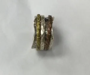 Meditation Ring, Size 9, Silver with Trimetal Bands