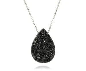 Medium Teardrop Black Druzy Necklace