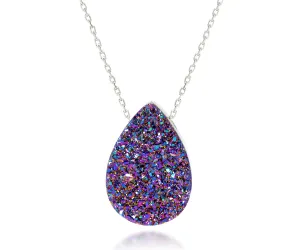 Medium Teardrop Purple Rainbow Druzy Necklace