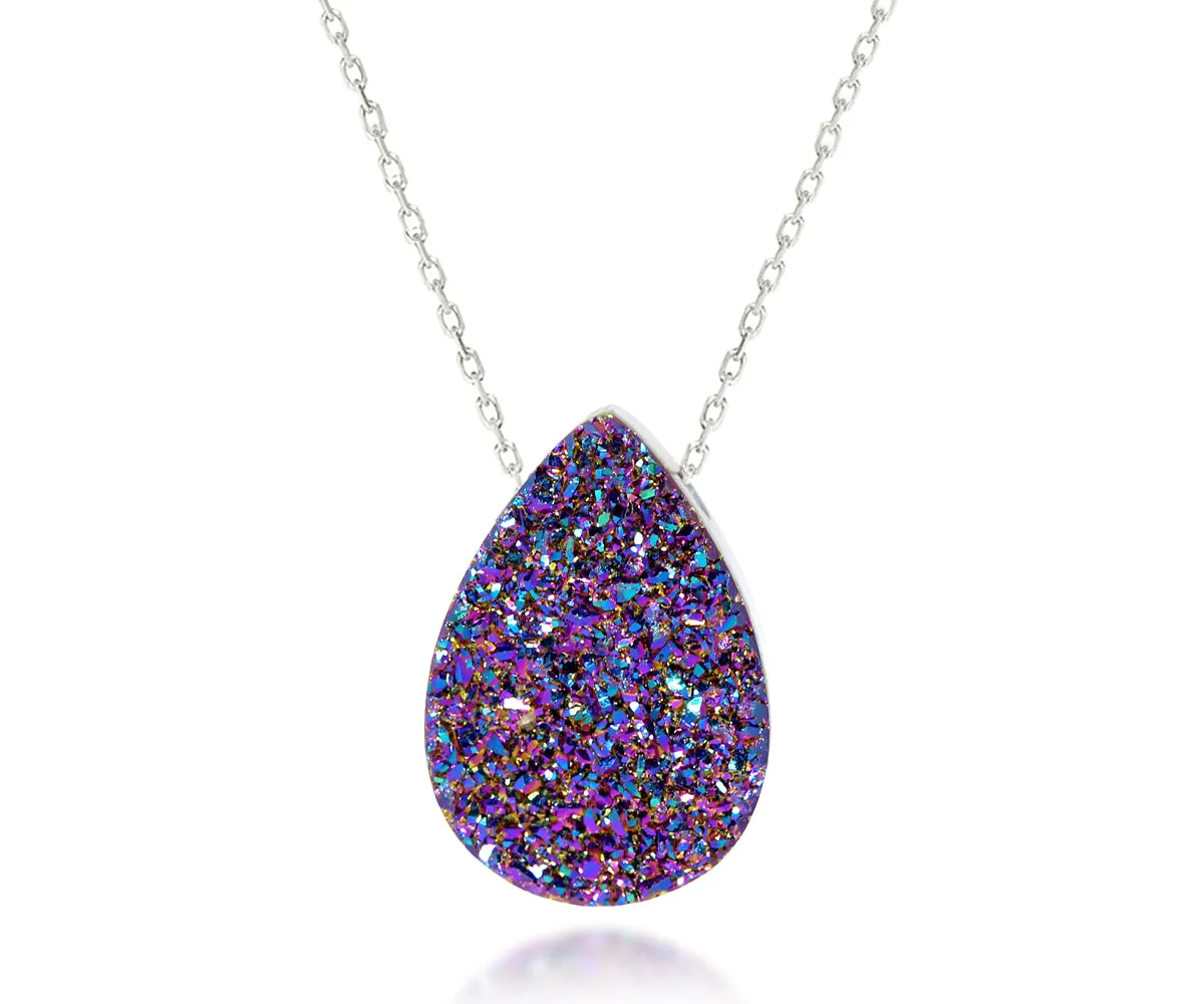 Medium Teardrop Purple Rainbow Druzy Necklace