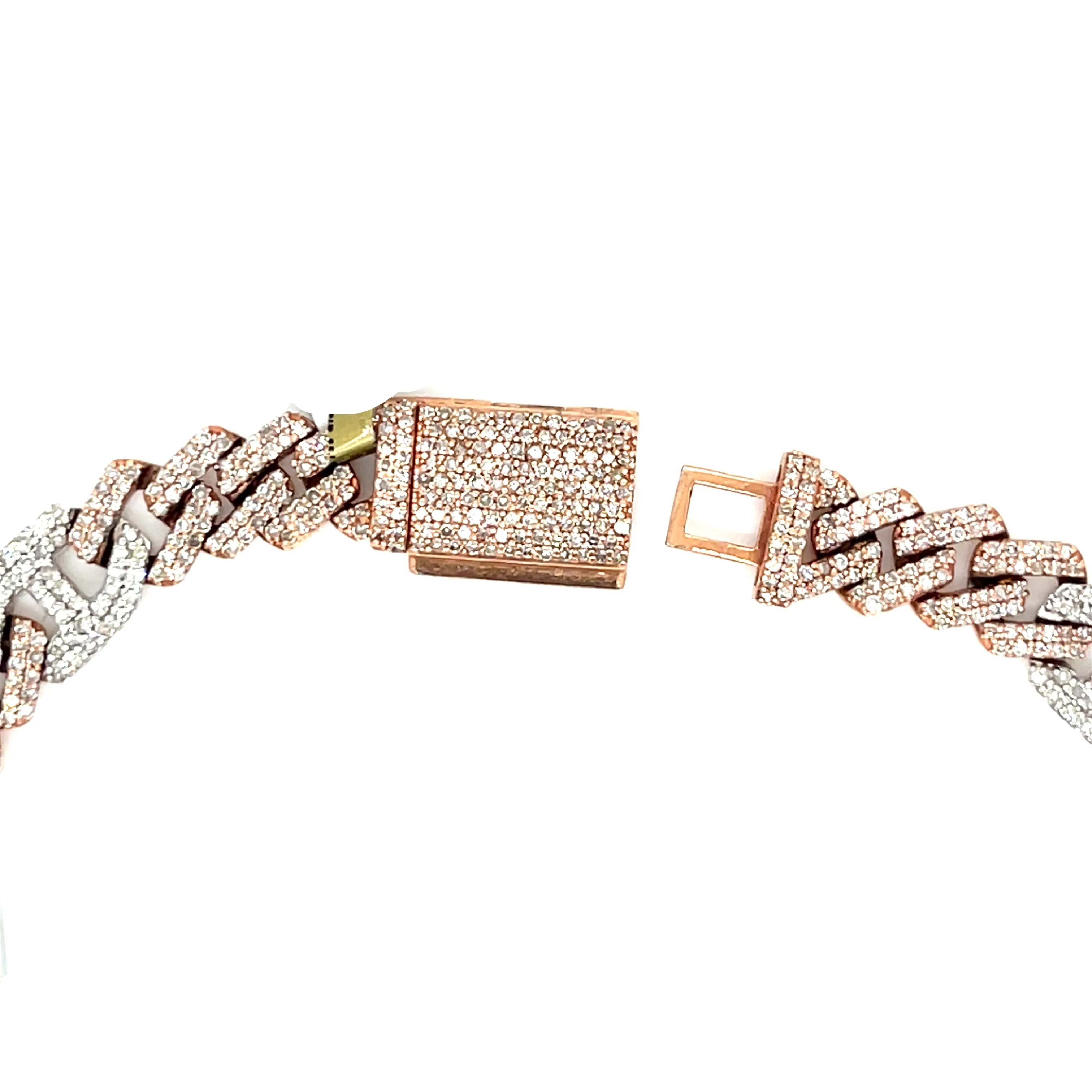Men's 10k White-Rose Cuban 6.5mm Gucci Link  4.21ct Natural Diamond 7.5" Bracelet - SBR22047