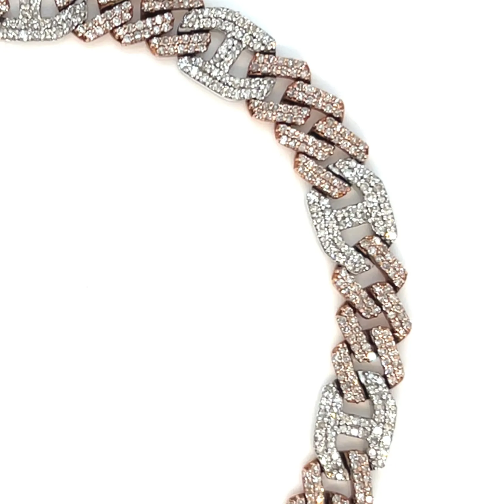 Men's 10k White-Rose Cuban 6.5mm Gucci Link  4.21ct Natural Diamond 7.5" Bracelet - SBR22047