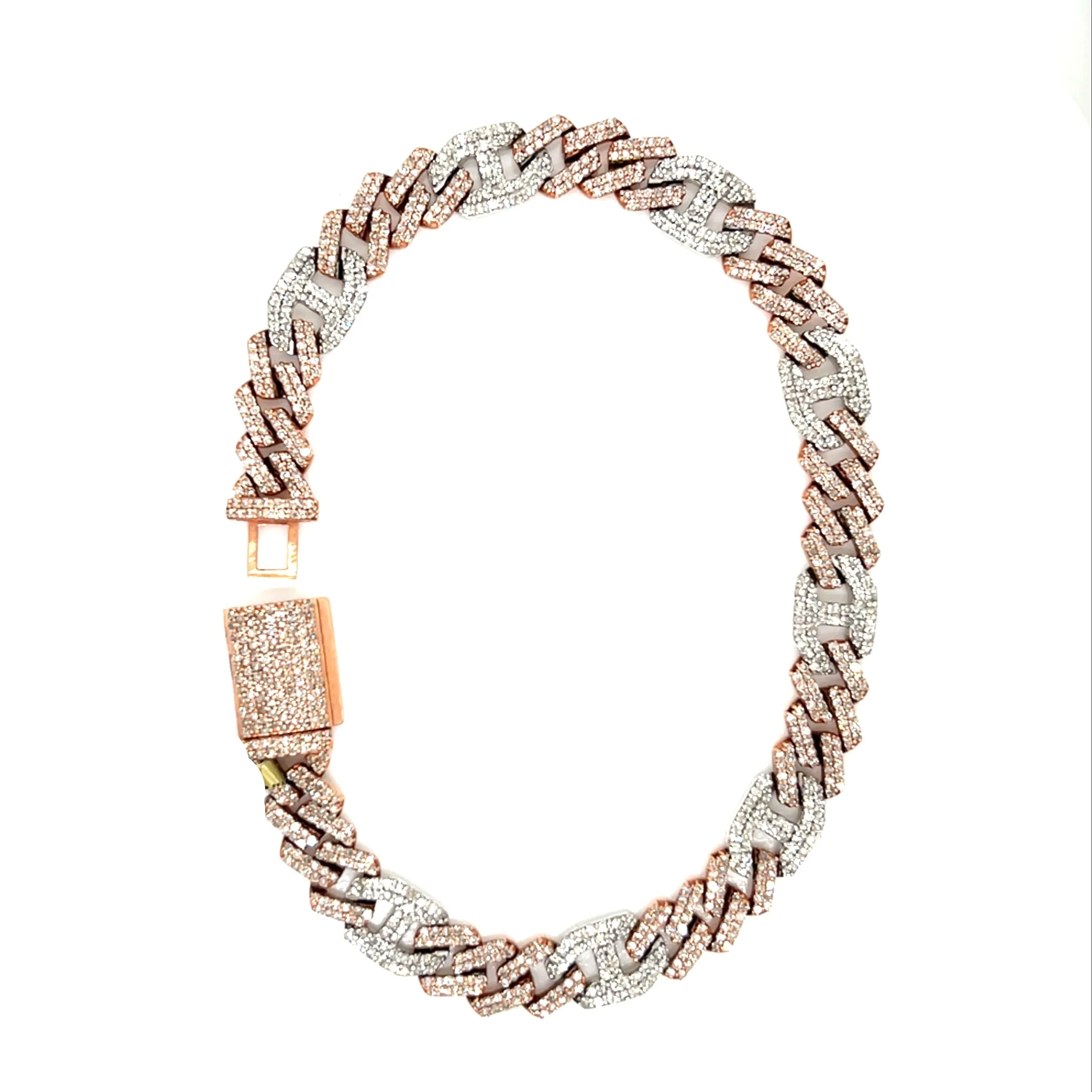 Men's 10k White-Rose Cuban 6.5mm Gucci Link  4.21ct Natural Diamond 7.5" Bracelet - SBR22047