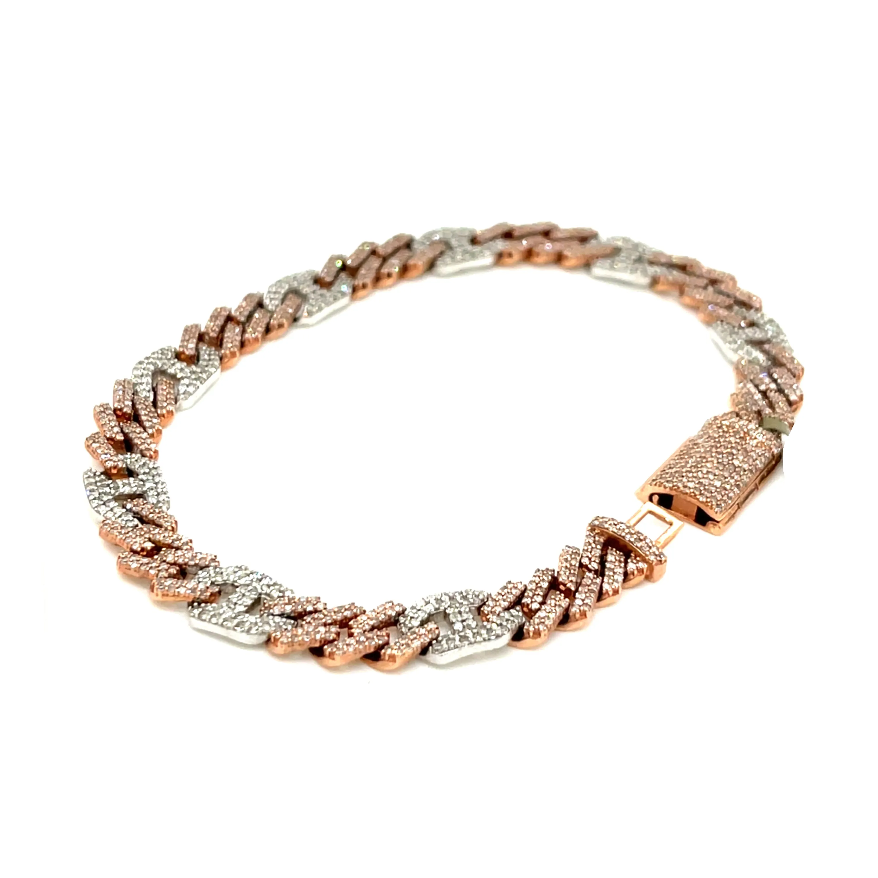 Men's 10k White-Rose Cuban 6.5mm Gucci Link  4.21ct Natural Diamond 7.5" Bracelet - SBR22047
