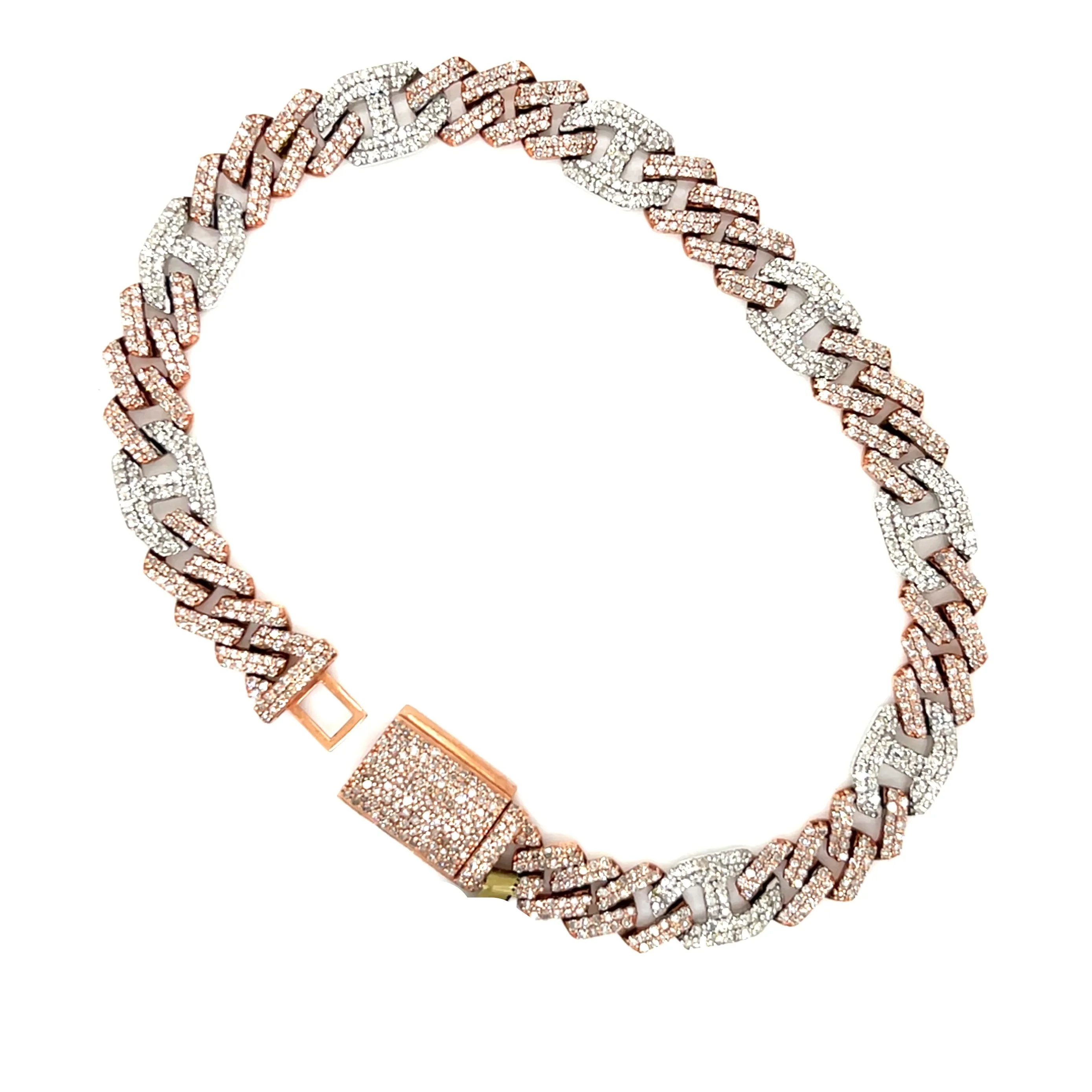 Men's 10k White-Rose Cuban 6.5mm Gucci Link  4.21ct Natural Diamond 7.5" Bracelet - SBR22047