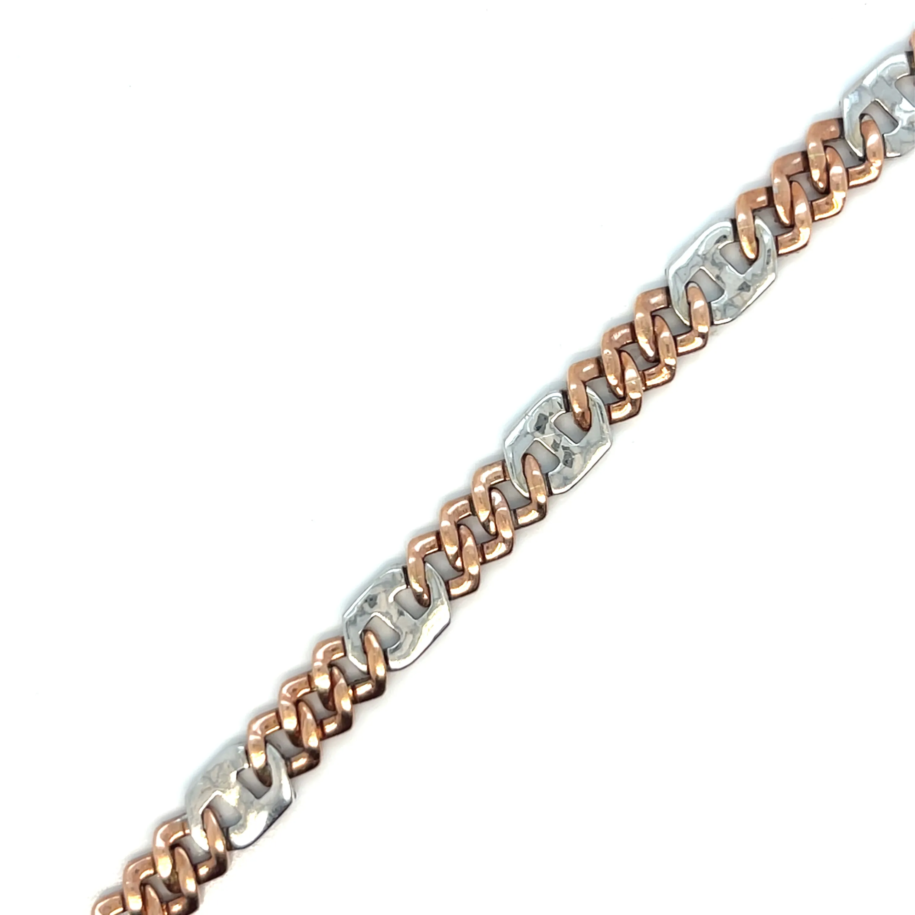 Men's 10k White-Rose Cuban 6.5mm Gucci Link  4.21ct Natural Diamond 7.5" Bracelet - SBR22047