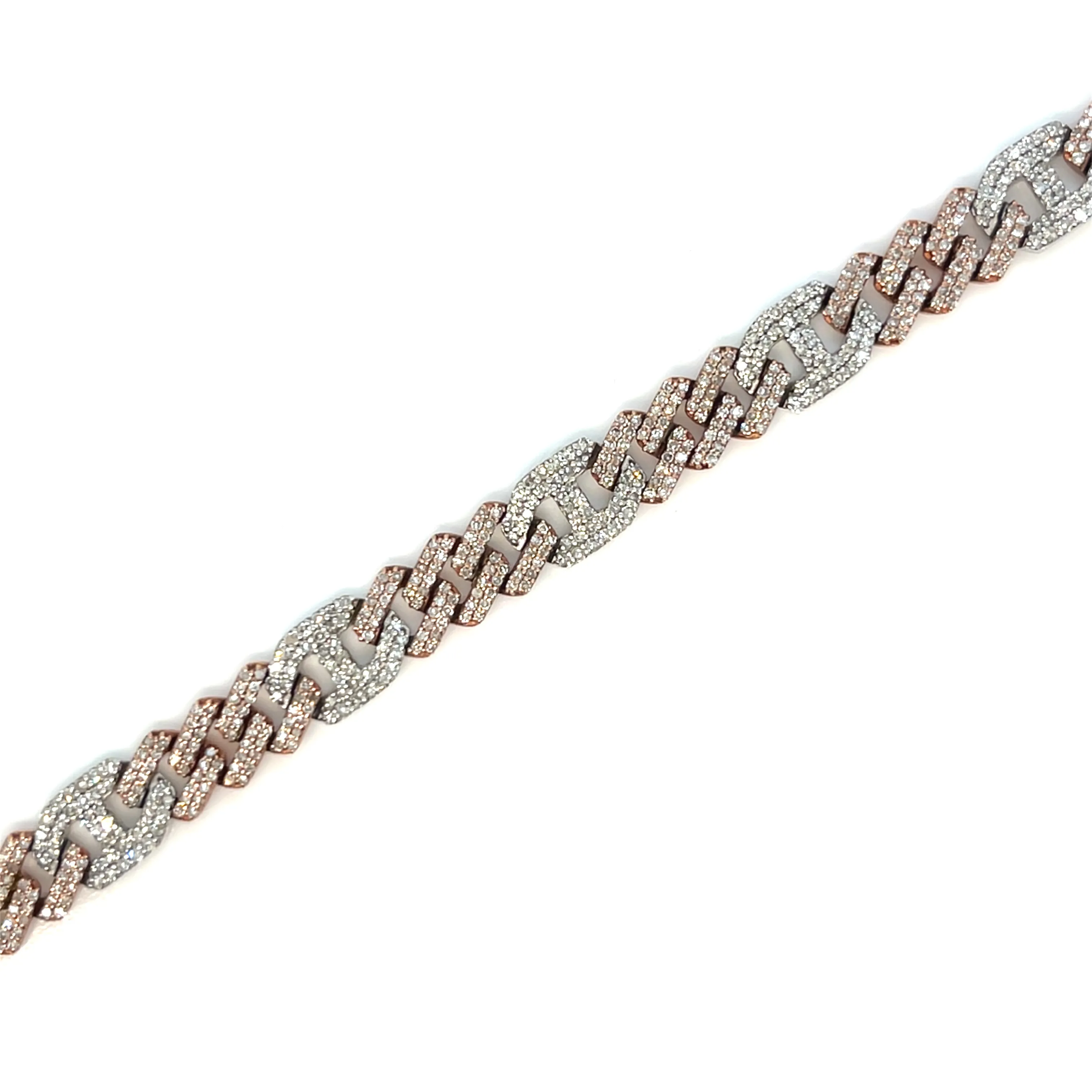 Men's 10k White-Rose Cuban 6.5mm Gucci Link  4.21ct Natural Diamond 7.5" Bracelet - SBR22047