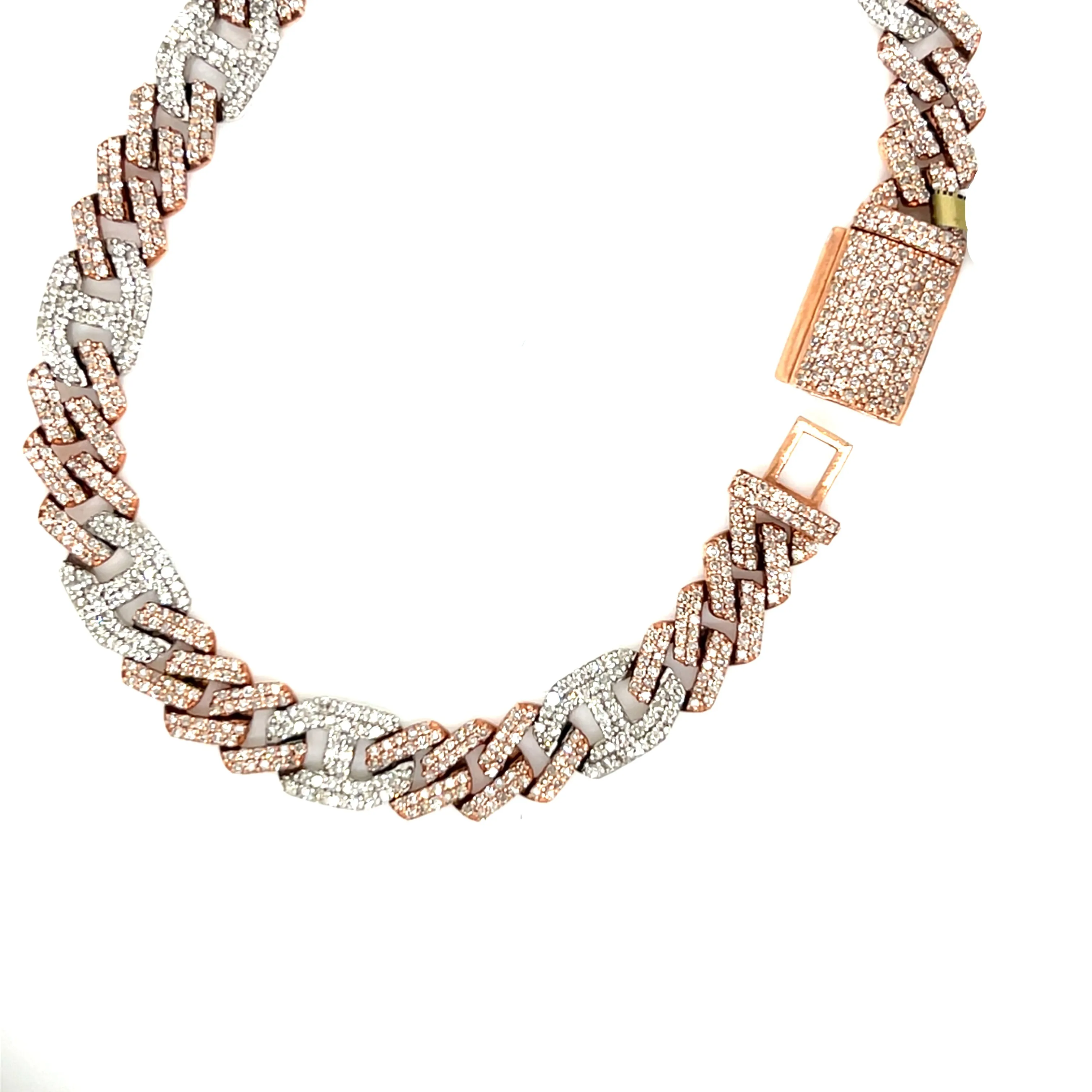 Men's 10k White-Rose Cuban 6.5mm Gucci Link  4.21ct Natural Diamond 7.5" Bracelet - SBR22047