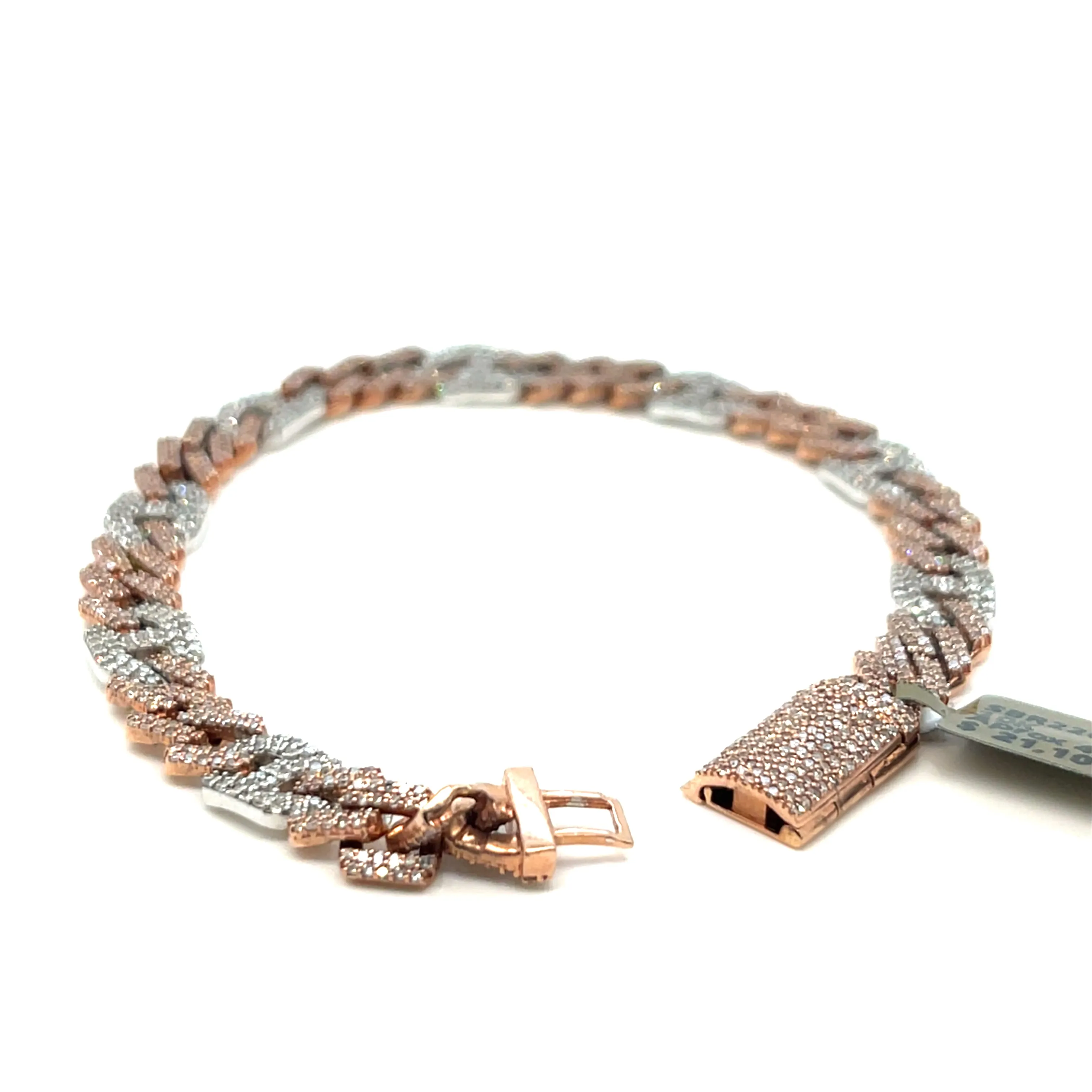 Men's 10k White-Rose Cuban 6.5mm Gucci Link  4.21ct Natural Diamond 7.5" Bracelet - SBR22047