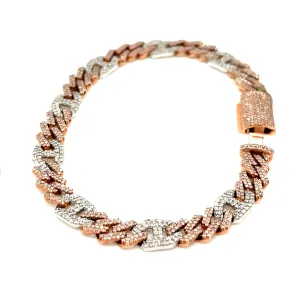 Men's 10k White-Rose Cuban 6.5mm Gucci Link  4.21ct Natural Diamond 7.5" Bracelet - SBR22047
