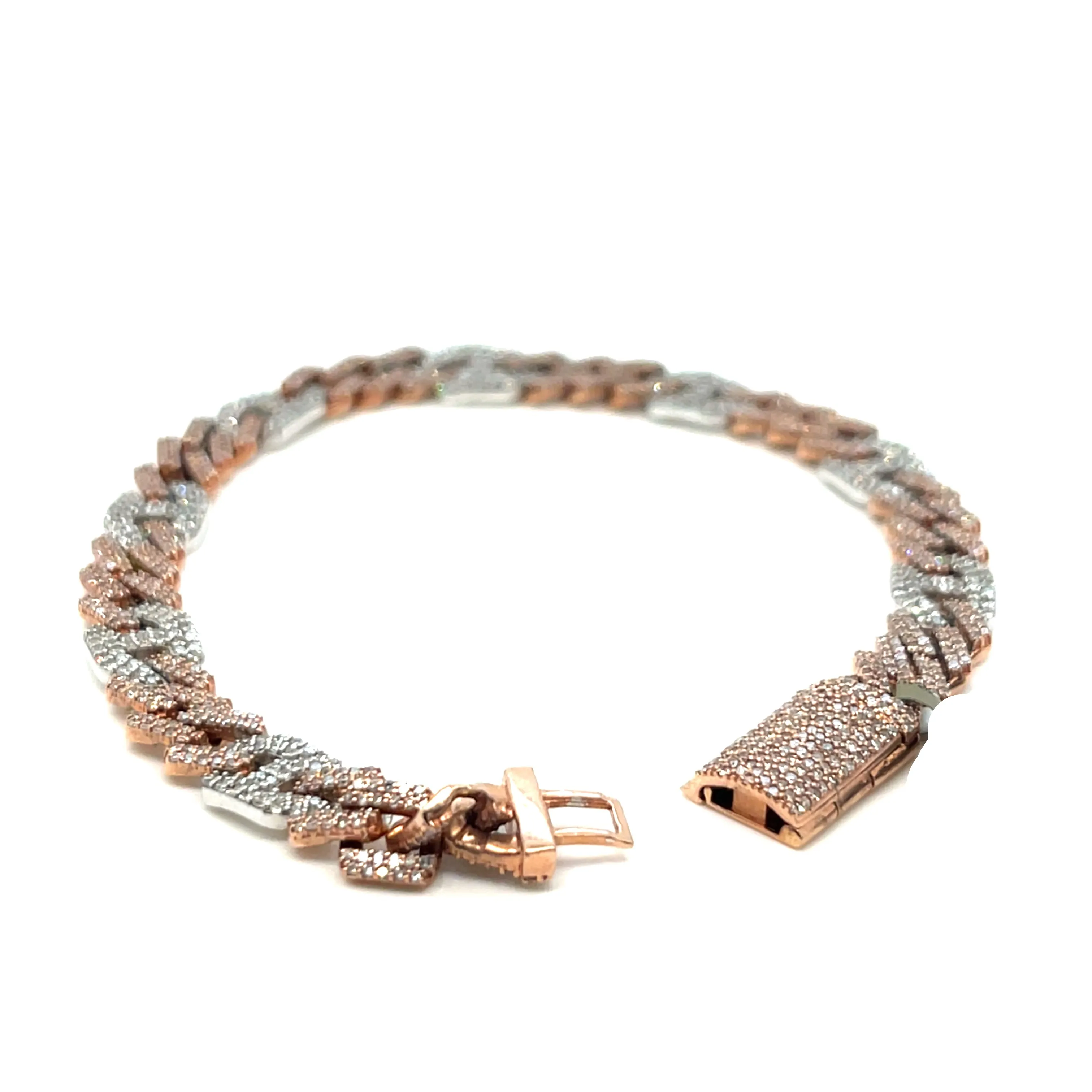 Men's 10k White-Rose Cuban 6.5mm Gucci Link  4.21ct Natural Diamond 7.5" Bracelet - SBR22047