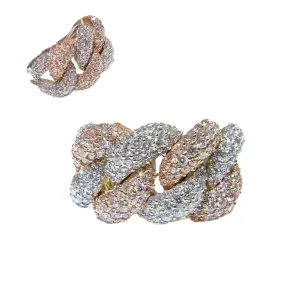 Mens 14k Two-Tone White and Rose-Gold 4.15ct Natural Diamond Cuban #9 Ring - 43197