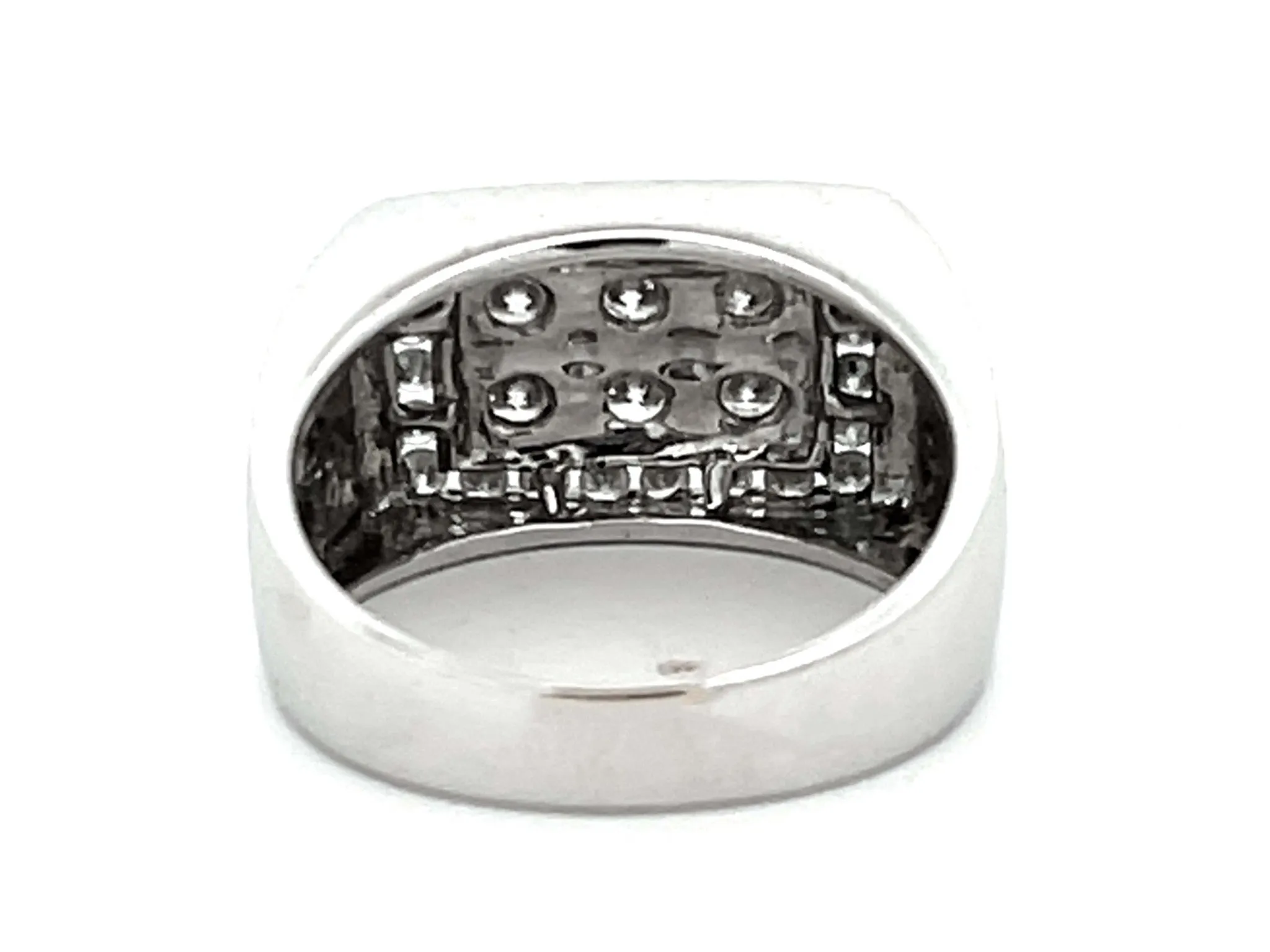 Mens 6 Diamond Center Ring with Square Diamond Halo in 18k White Gold