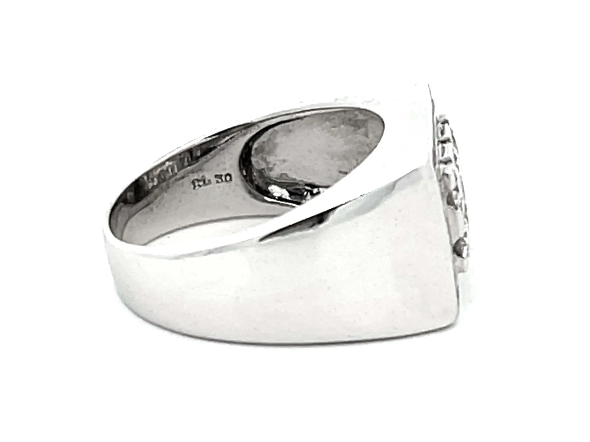Mens 6 Diamond Center Ring with Square Diamond Halo in 18k White Gold