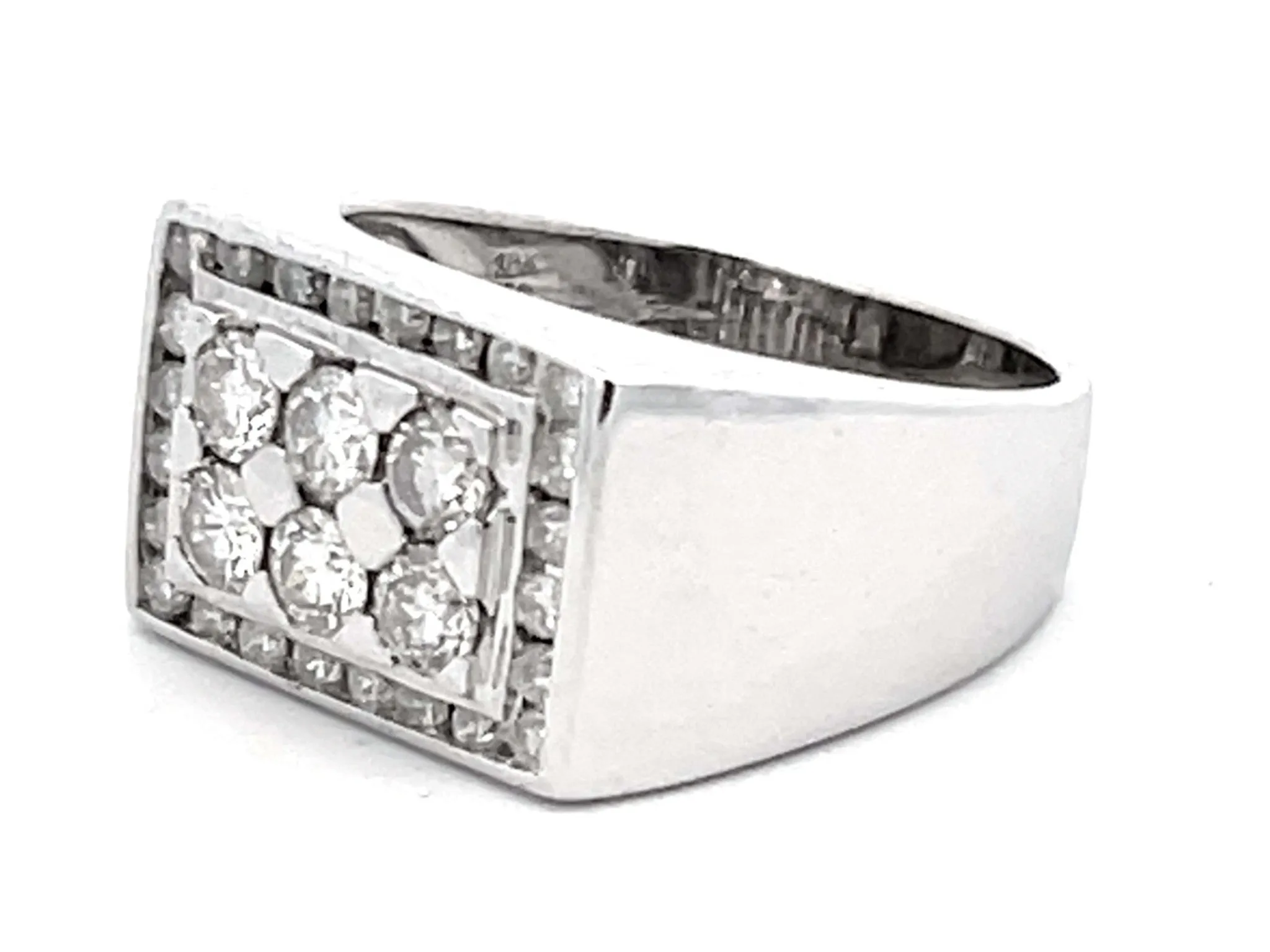 Mens 6 Diamond Center Ring with Square Diamond Halo in 18k White Gold