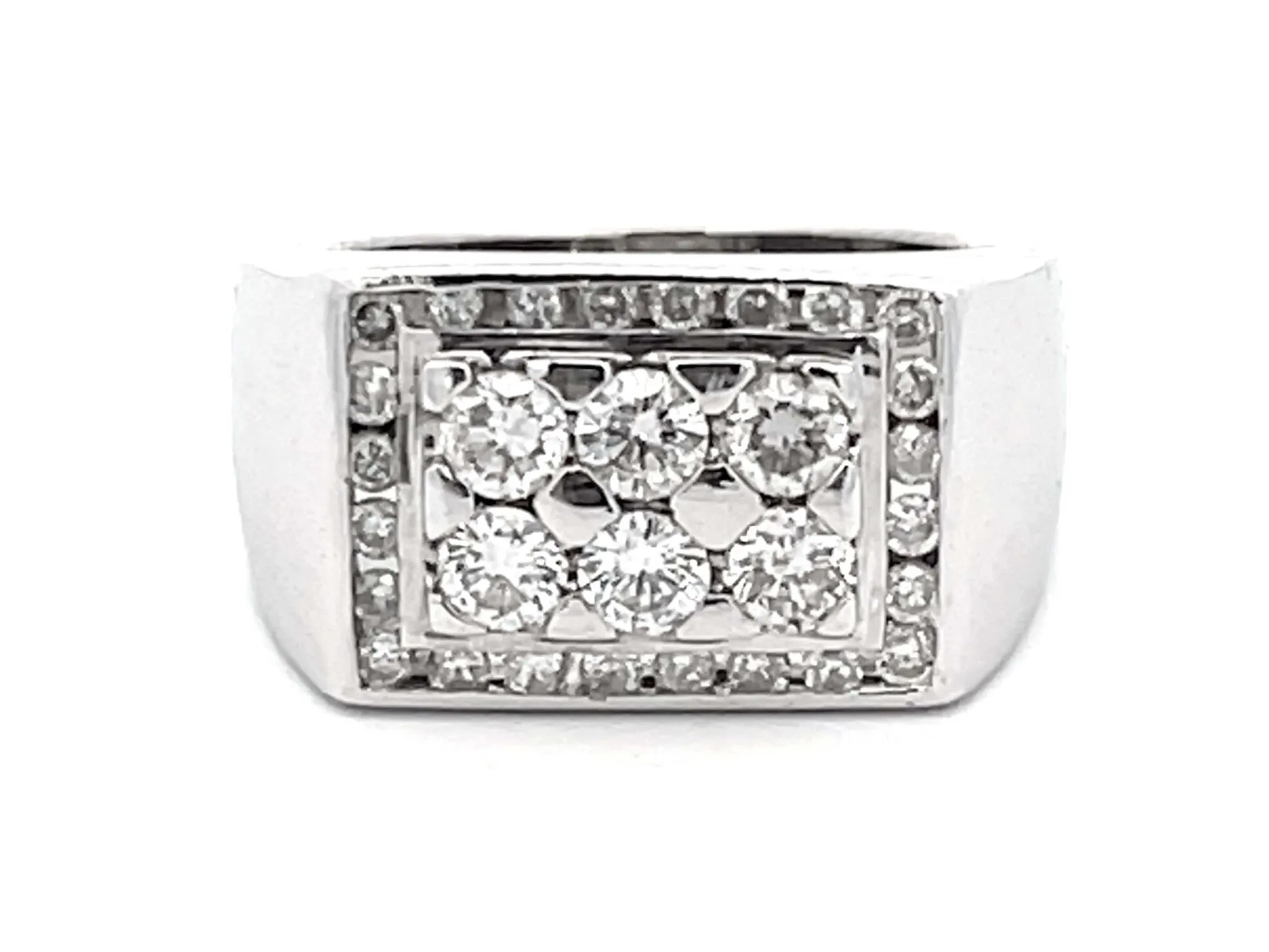Mens 6 Diamond Center Ring with Square Diamond Halo in 18k White Gold